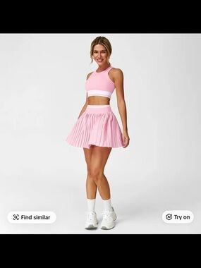 ALO Yoga Pink Pleated Skirt with White Waistband